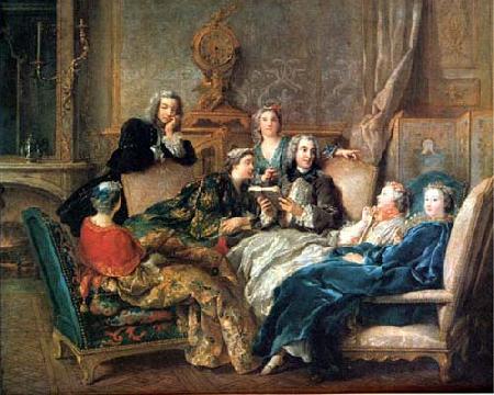 Jean Francois de troy A reading of Moliere, oil painting picture